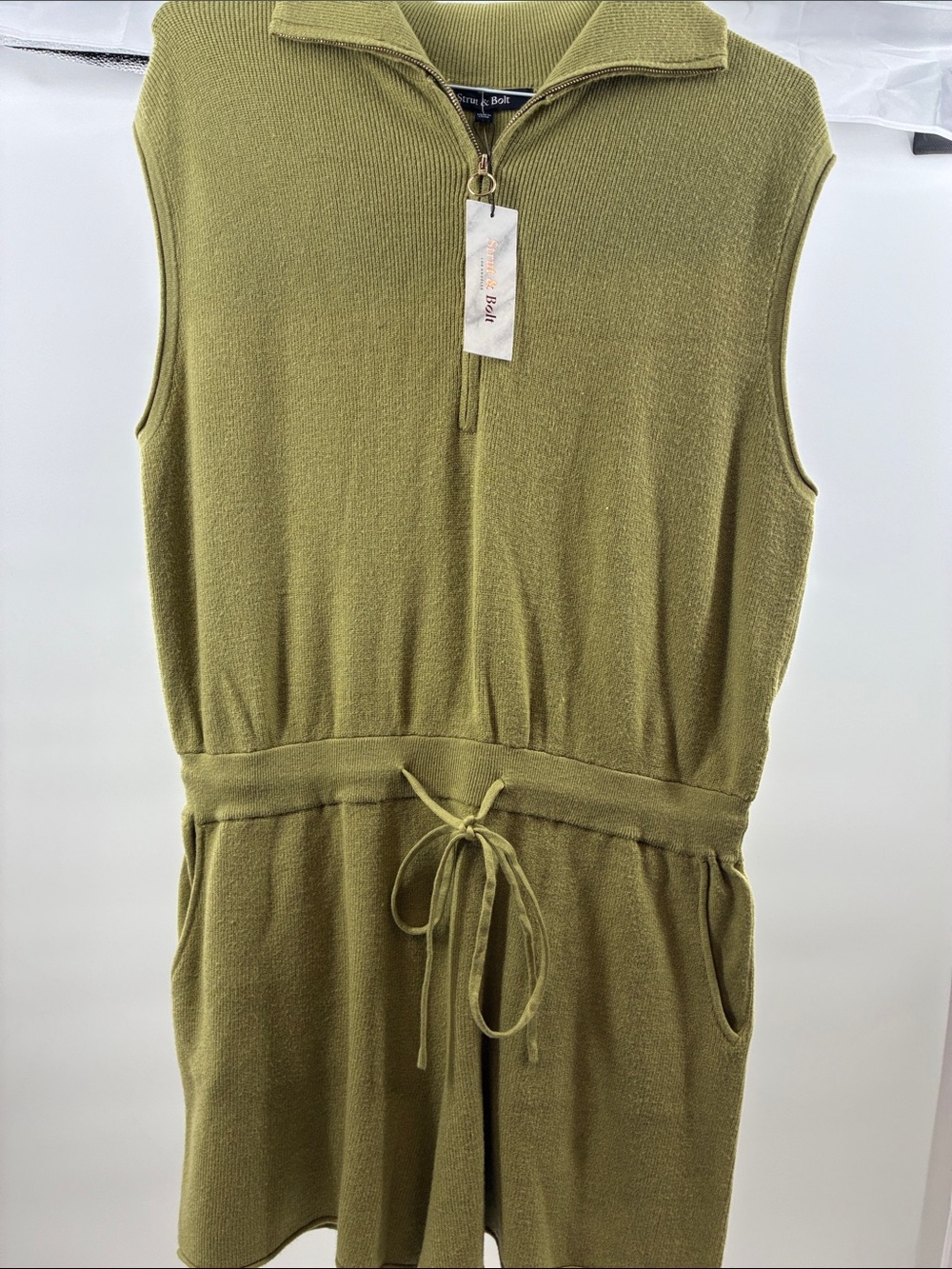 Sleeveless Olive Green Knit Jumpsuit with Drawstring